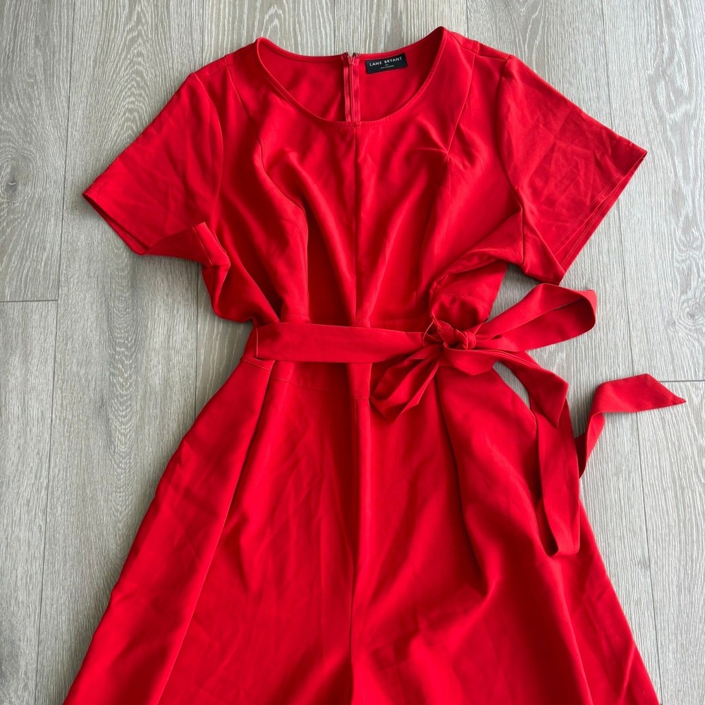 Lane Bryant Red Wide Leg Jumpsuit Short Sleeve Belted Pockets Size 24L - Picture 2 of 12